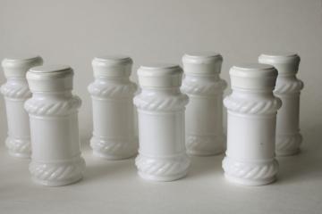 catalog photo of vintage milk glass spice jars set, Indiana glass or Hazel Atlas? 