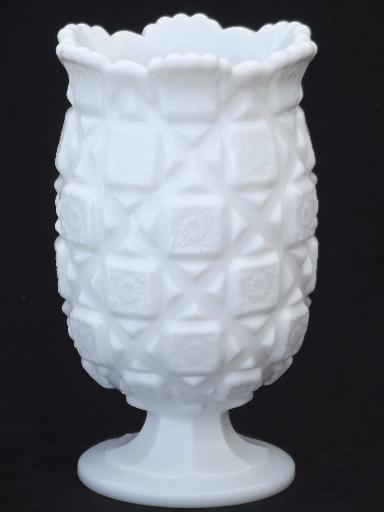 photo of vintage milk glass spooner vase, Westmoreland old quilt pattern milk glass  #1