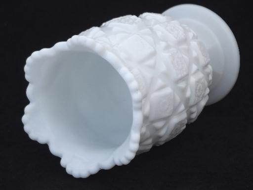 photo of vintage milk glass spooner vase, Westmoreland old quilt pattern milk glass  #2