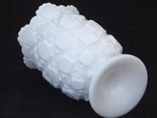 photo of vintage milk glass spooner vase, Westmoreland old quilt pattern milk glass  #3