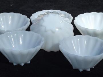 catalog photo of vintage milk glass star shape bowls, Anchor Hocking Rachel pattern