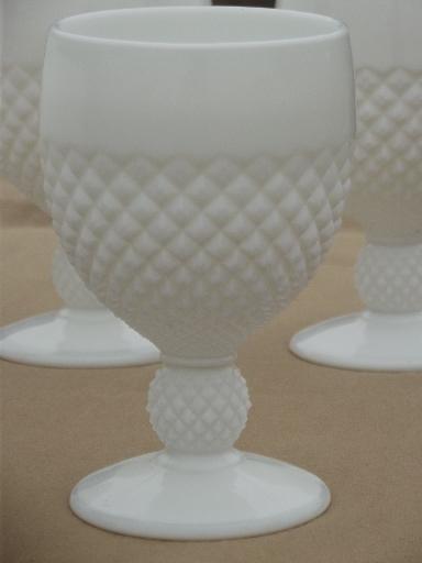 photo of vintage milk glass stemware Westmoreland English hobnail goblets, wine glasses #3