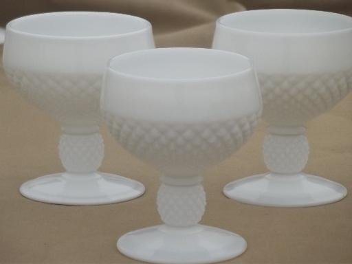 photo of vintage milk glass stemware Westmoreland English hobnail goblets, wine glasses #4