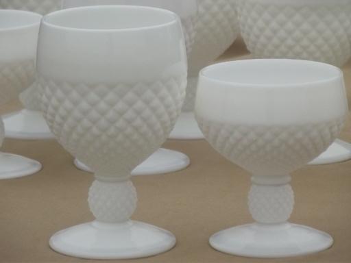 photo of vintage milk glass stemware Westmoreland English hobnail goblets, wine glasses #5
