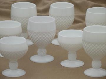 catalog photo of vintage milk glass stemware Westmoreland English hobnail goblets, wine glasses