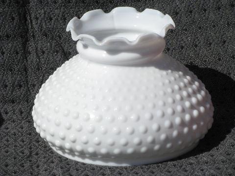 photo of vintage milk glass student table lamp light shade, hobnail pattern #1