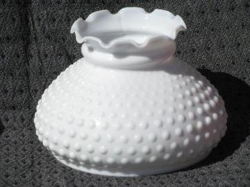 catalog photo of vintage milk glass student table lamp light shade, hobnail pattern