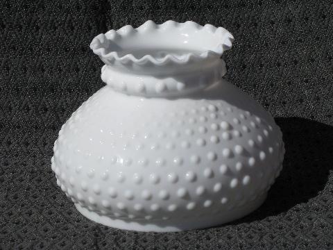 photo of vintage milk glass student table lamp light shade pair, hobnail pattern #2