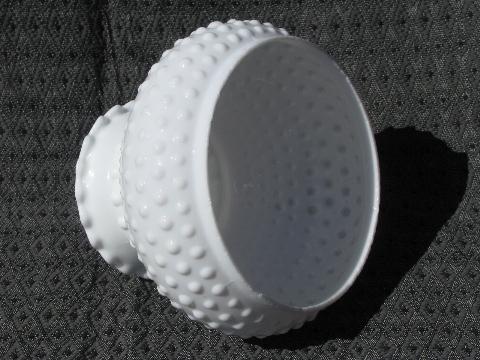 photo of vintage milk glass student table lamp light shade pair, hobnail pattern #3