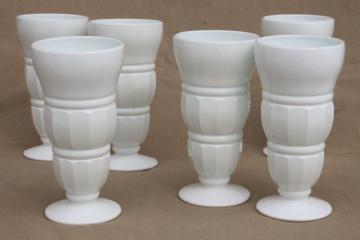 catalog photo of vintage milk glass sundae glasses, tall ice cream soda float iced tea glasses