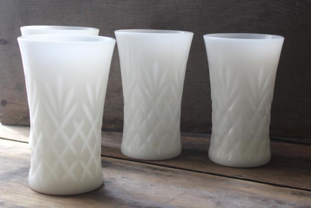 photo of vintage milk glass tumblers, Anchor Hocking Prescut pineapple pattern drinking glasses #1