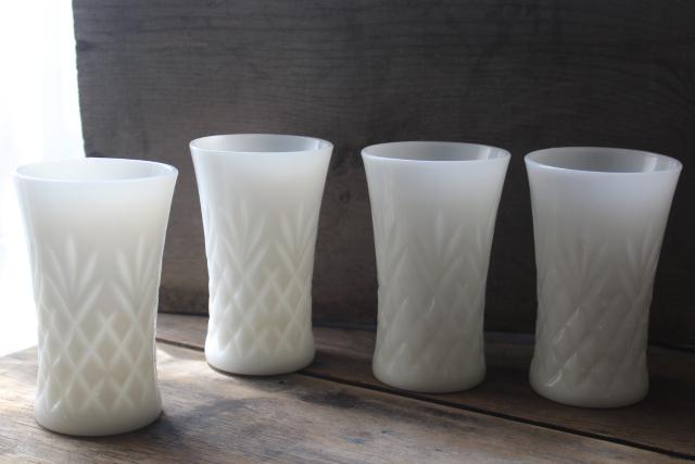 photo of vintage milk glass tumblers, Anchor Hocking Prescut pineapple pattern drinking glasses #4