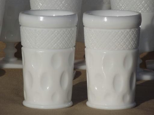 photo of vintage milk glass tumblers & footed glasses, McKee diamond & dot pattern #2