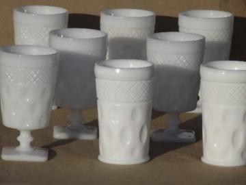 catalog photo of vintage milk glass tumblers & footed glasses, McKee diamond & dot pattern