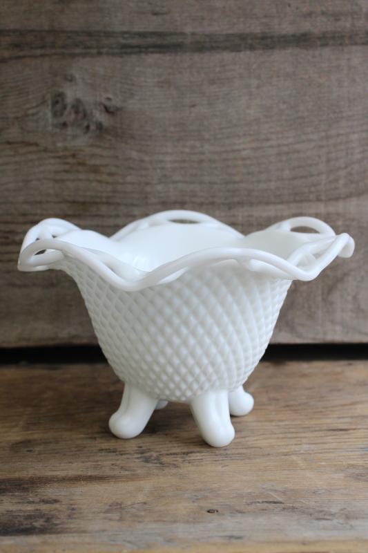 photo of vintage milk glass vase, Imperial lace laced edge crocheted crystal pattern #1