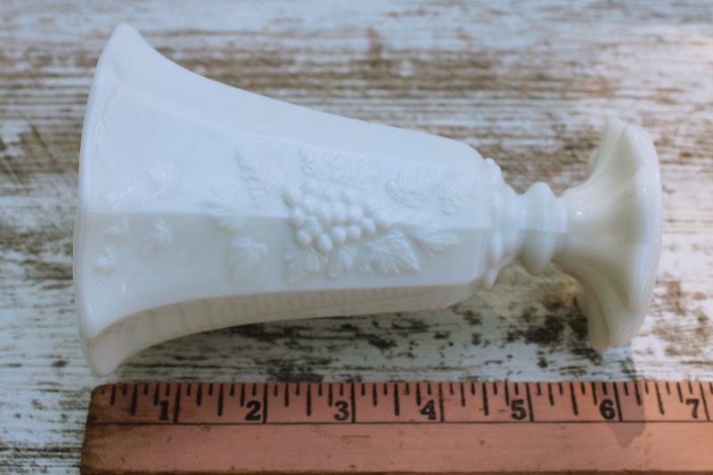 photo of vintage milk glass vase, Westmoreland paneled grape pattern belled shape 6 inches tall  #2