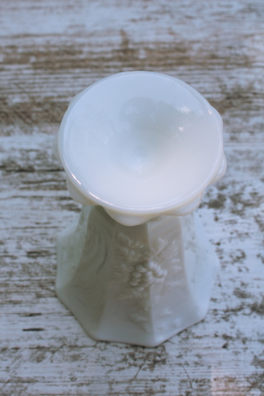 photo of vintage milk glass vase, Westmoreland paneled grape pattern belled shape 6 inches tall  #3