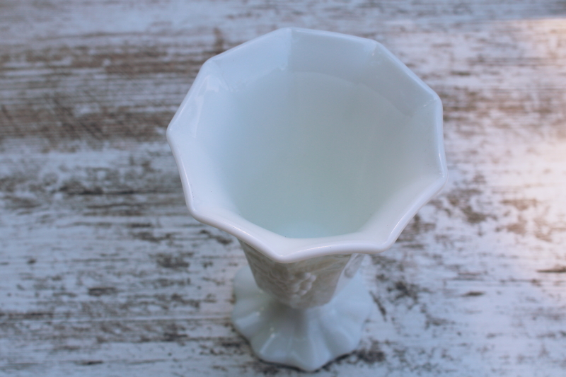 photo of vintage milk glass vase, Westmoreland paneled grape pattern belled shape 6 inches tall  #4