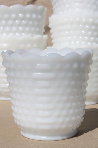 photo of vintage milk glass vases & flower pot planters, Anchor Hocking hobnail milk glass #2