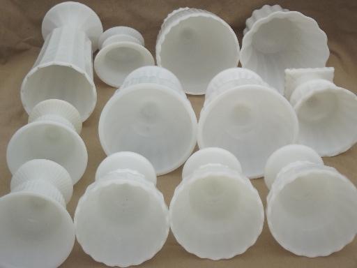 photo of vintage milk glass vases lot, 12 classical urns & fluted shape planters #2