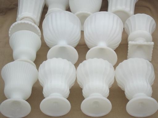 photo of vintage milk glass vases lot, 12 classical urns & fluted shape planters #3