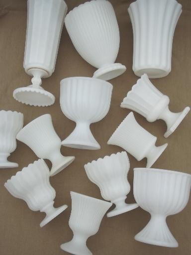 photo of vintage milk glass vases lot, 12 classical urns & fluted shape planters #4