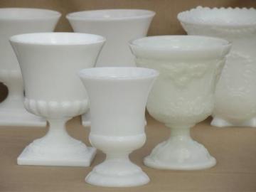 catalog photo of vintage milk glass vases lot, urns & old french milk glass jardinieres