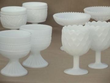 catalog photo of vintage milk glass vases lot, wine goblet vases, compote dessert stands 