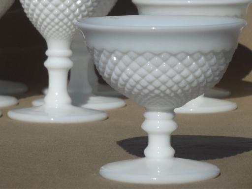 photo of vintage milk glass wine glasses water goblets, English hobnail Westmoreland #3