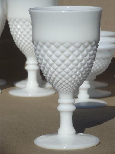 photo of vintage milk glass wine glasses water goblets, English hobnail Westmoreland #4