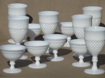 catalog photo of vintage milk glass wine glasses water goblets, English hobnail Westmoreland