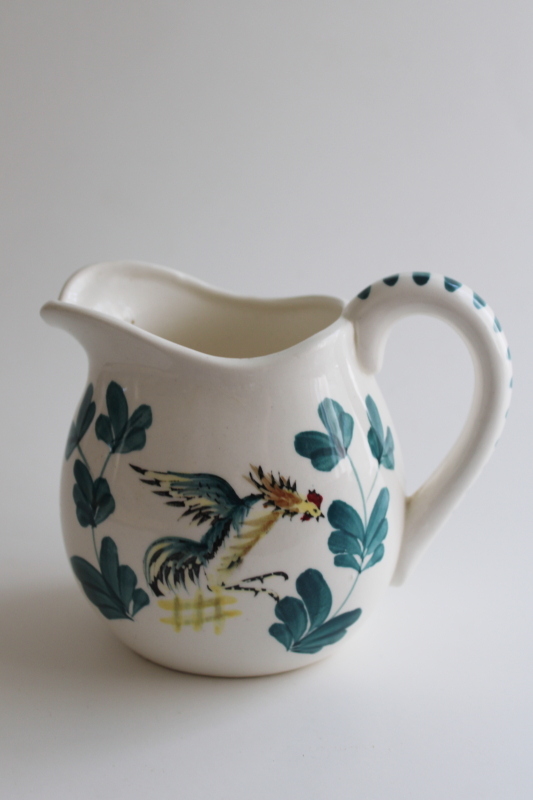 photo of vintage milk or cream pitcher w/ hand painted rooster, made in Japan ceramic creamer  #1