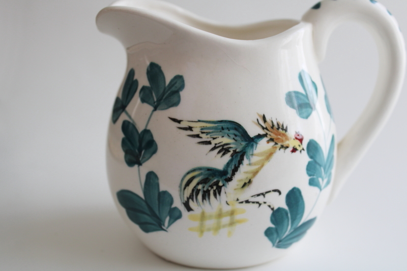 photo of vintage milk or cream pitcher w/ hand painted rooster, made in Japan ceramic creamer  #5