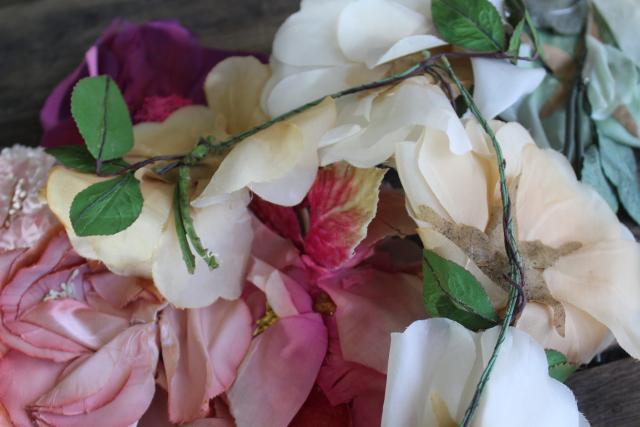 photo of vintage millinery trims lot hat flowers, organza & velvet fabric corsage roses etc. #2