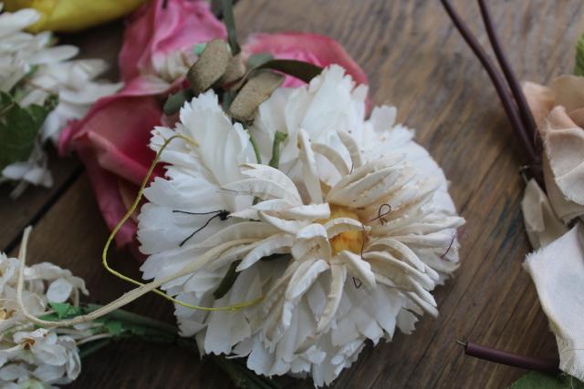 photo of vintage millinery trims lot hat flowers, organza & velvet fabric corsage roses etc. #3