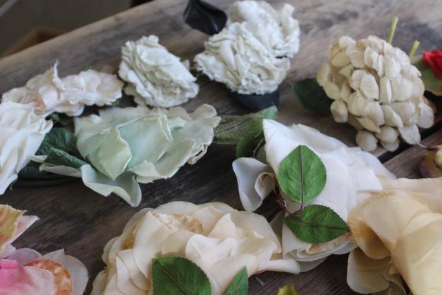 photo of vintage millinery trims lot hat flowers, organza & velvet fabric corsage roses etc. #6