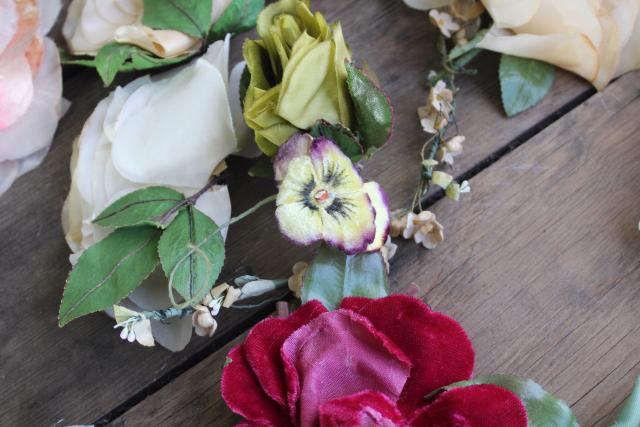 photo of vintage millinery trims lot hat flowers, organza & velvet fabric corsage roses etc. #7