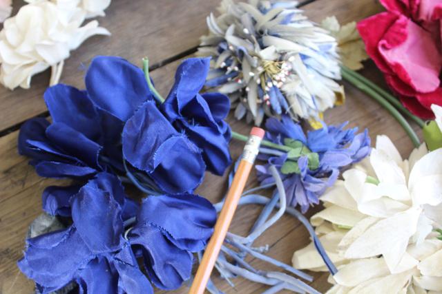 photo of vintage millinery trims lot hat flowers, organza & velvet fabric corsage roses etc. #8