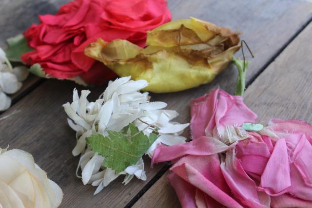 photo of vintage millinery trims lot hat flowers, organza & velvet fabric corsage roses etc. #9