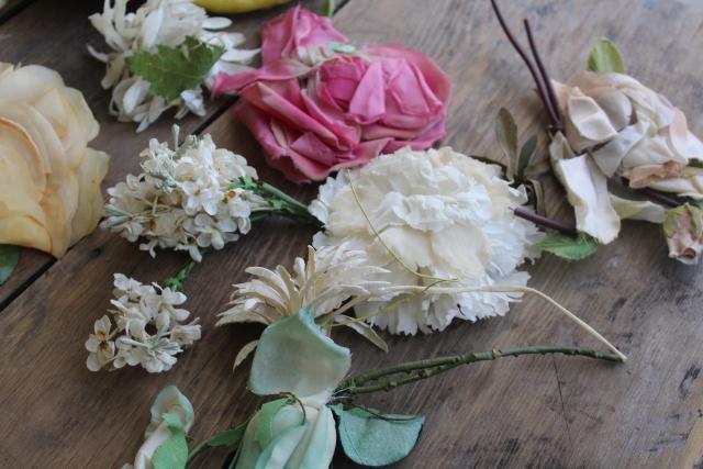 photo of vintage millinery trims lot hat flowers, organza & velvet fabric corsage roses etc. #10