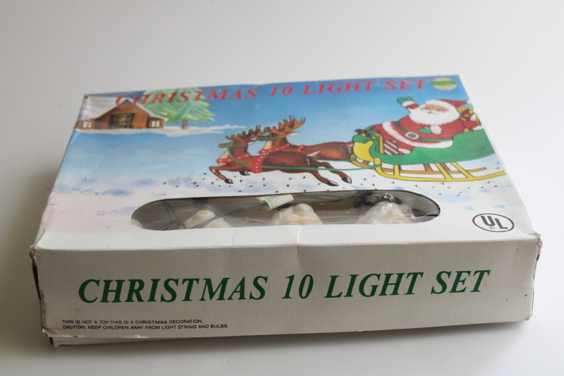 photo of vintage mini lights blow mold plastic Santa heads, Christmas light set in original box  #5