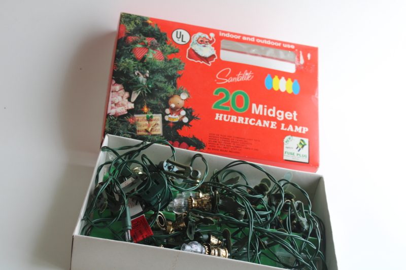 photo of vintage mini lights, old fashioned hurricane lamp clip type midget bulb Christmas lights  #7