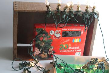 vintage mini lights, old fashioned hurricane lamp clip type midget bulb Christmas lights 
