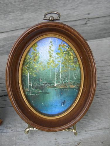 photo of vintage miniature landscape scenes cut from oil on board original art #2