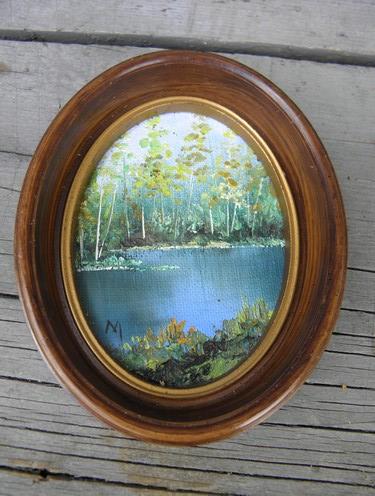 photo of vintage miniature landscape scenes cut from oil on board original art #3