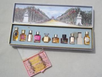 catalog photo of vintage miniature  perfume bottles, mini glass French perfumes in box