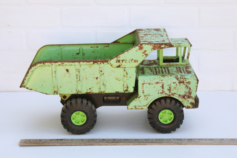 photo of vintage mint green chippy metal dump truck, old Nylint toy truck for rustic country decor #1
