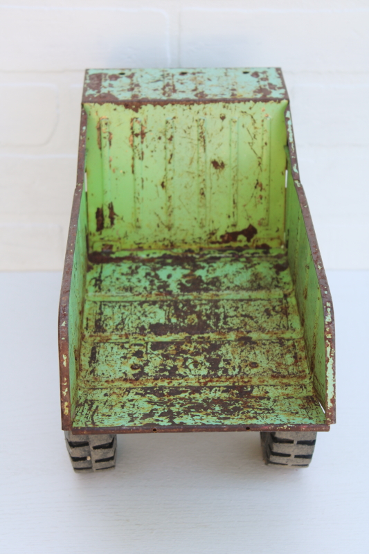 photo of vintage mint green chippy metal dump truck, old Nylint toy truck for rustic country decor #4