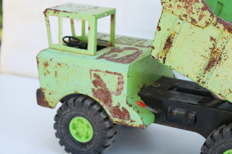 photo of vintage mint green chippy metal dump truck, old Nylint toy truck for rustic country decor #6