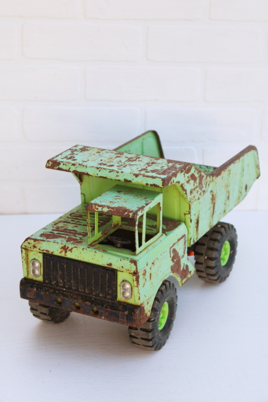 photo of vintage mint green chippy metal dump truck, old Nylint toy truck for rustic country decor #8